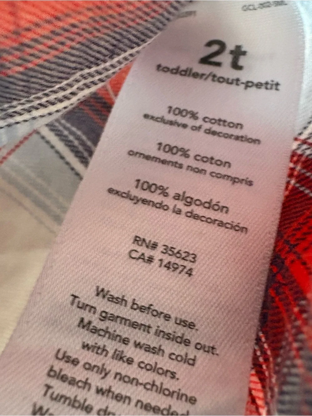 Carter's Boys 2T Red/White/Blue Plaid Cotton Button-Up Shirt Long Sleeve